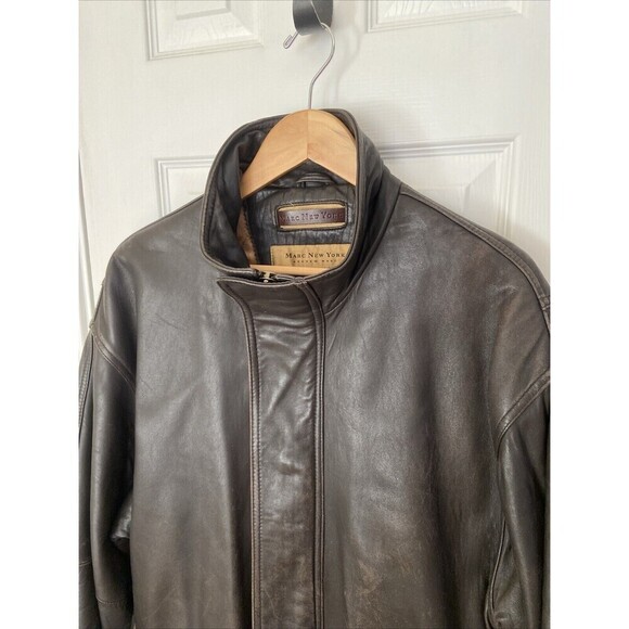 Marc New York Andrew Marc Brown Leather Jacket Quilted Lined Mens Medium - Picture 7 of 16